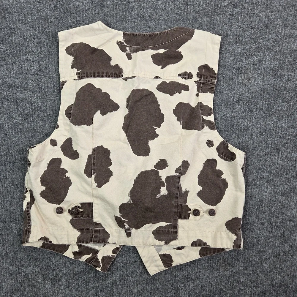 Vtg Liz Wear Cow‎ Print Zip Vest Cowgirl Western Rodeo Zip Up Y2K Pockets Medium - Picture 5 of 10
